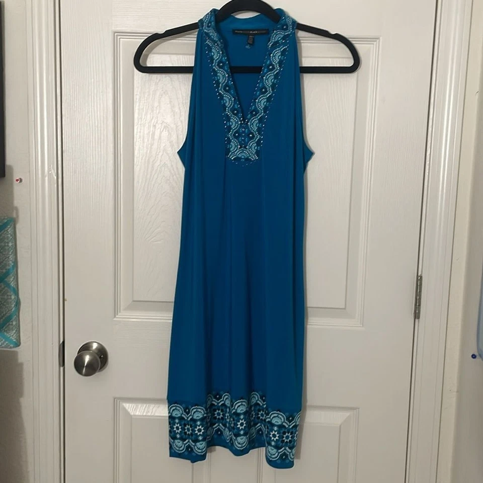 WHITE HOUSE BLACK MARKET Teal Halter Dress Size Medium - Image 4 of 4