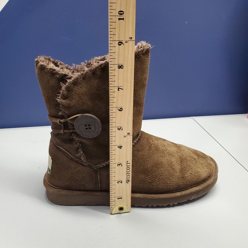 LAMO Winter Ankle Boots Womens Size 8 Brown Suede Whipstitch Faux Fur Pull On - Picture 12 of 12