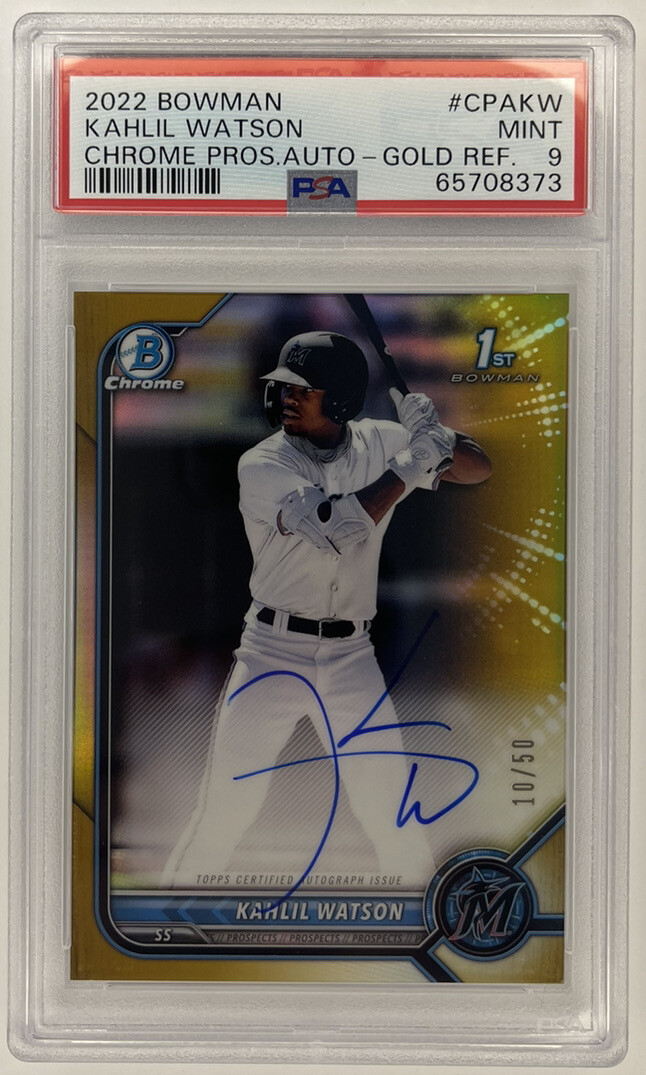 KAHLIL WATSON 2022 Bowman Chrome Gold Refractor #10/50 PSA 9 1st Bowman Auto RR1
