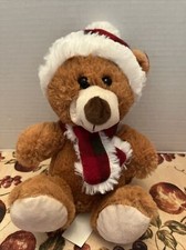 Hug Fun Winter Christmas Sitting Teddy Bear wearing Hat Scarf Plush Toy