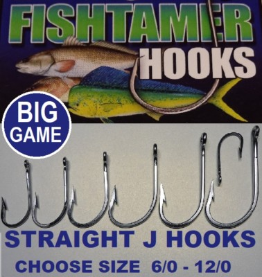 FISH TAMER Straight J Stainless Steel  Fishing Hooks- Tuna Bait Strong Hook(2pk)