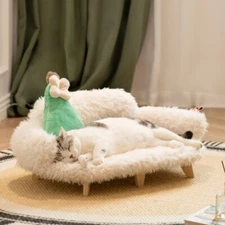 Mewoofun Elevated Pet Sofa Couch Bed Wooden Frame Dog Soft Plush Cat Beds Lounge