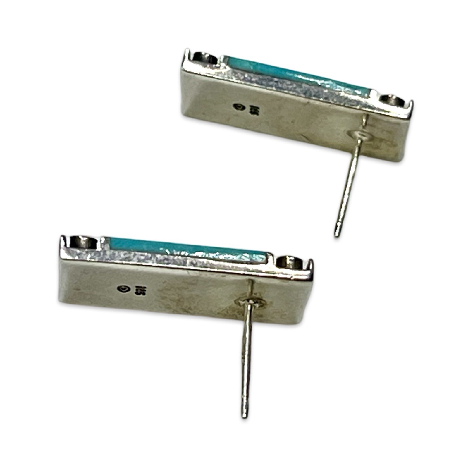 Vintage Sterling Silver Rectangular Turquoise Stu… - image 7