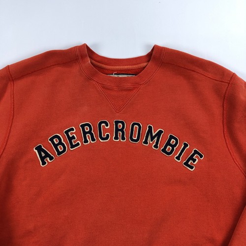 Y2K Abercrombie & Fitch Spell Out Crewneck Mens Sweatshirt Large Orange Vintage - Picture 2 of 9