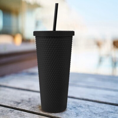 Starbucks Black Matte Diamond Studded Tumbler Cold Drink Cup 24oz Gift Real  shot | eBay