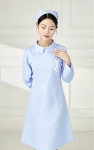 Women Nurse Dress Doctor Beautician Lab Long Coat Doll Collar Work Clothes - Picture 7 of 17