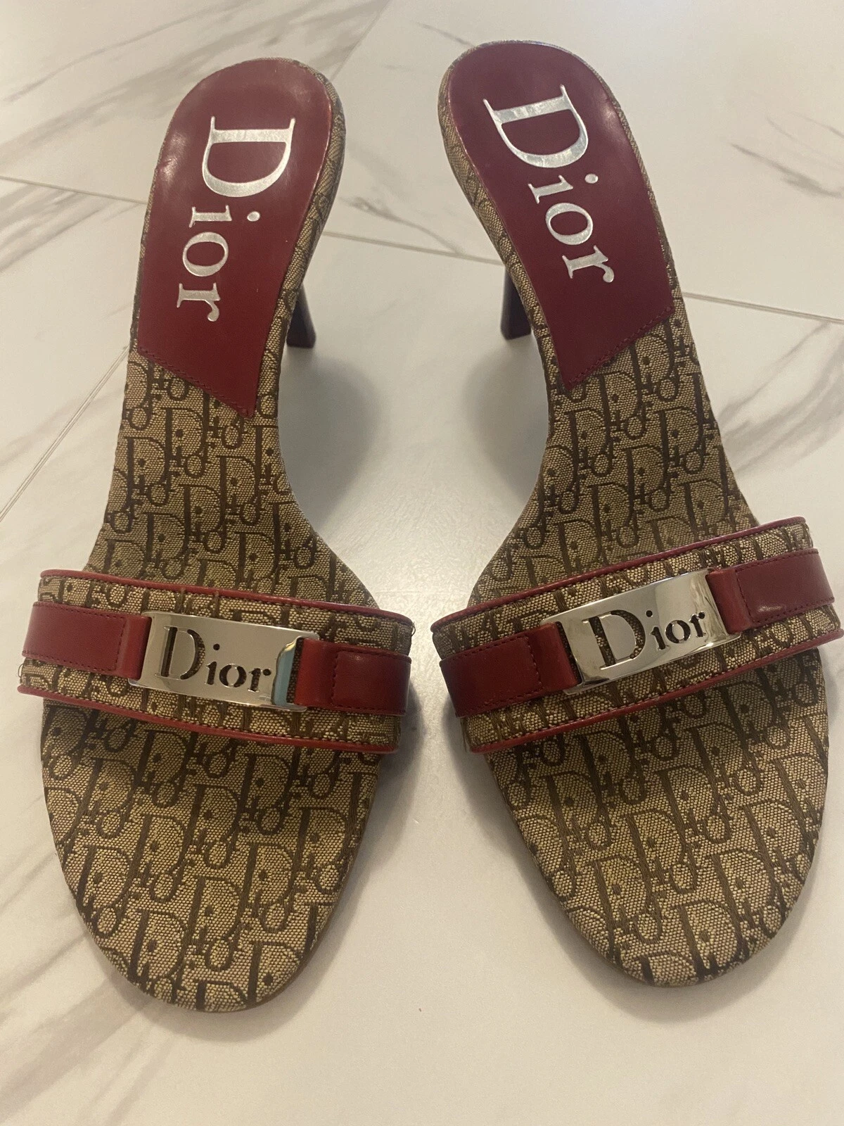 Sandales à talons femme vintage Dior monogramme logo doré slide pointure 37 EU 36/5 US