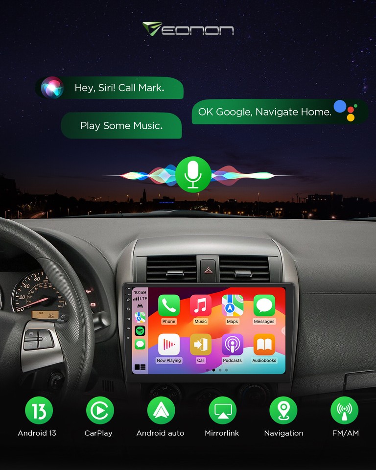 10.1" Double Din Car Stereo with Apple CarPlay & Android 13 Auto Play