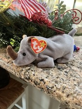 RARE Ty Beanie Baby Spike The Rhinoceros Hang  Tag 1996  - with Tag Error - New