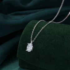 14k White Gold Plated 2ct Oval Cut Lab Created Diamond Solitaire Women Pendant