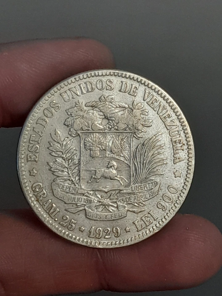 1929 Venezuela Estados Unidos Venezuela 1 Bolivar 83.5% Silver - Image 4 of 4