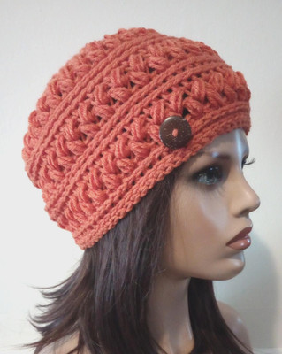 handmade womans crochet hat beanie carrot orange puffs new
