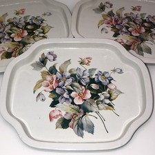 Vintage Metal Tin Enamel Tip Tray Catchall Wh...