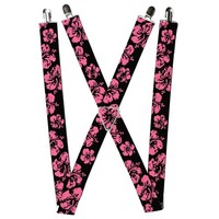 Buckle-Down Suspenders, Hibiscus Weathered Black Pink 1.5-Inch Wide (Us Import)