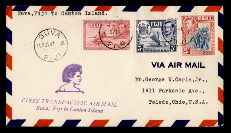 DR WHO 1941 FIJI FIRST FLIGHT SUVA TO CANTON ISLAND R78586