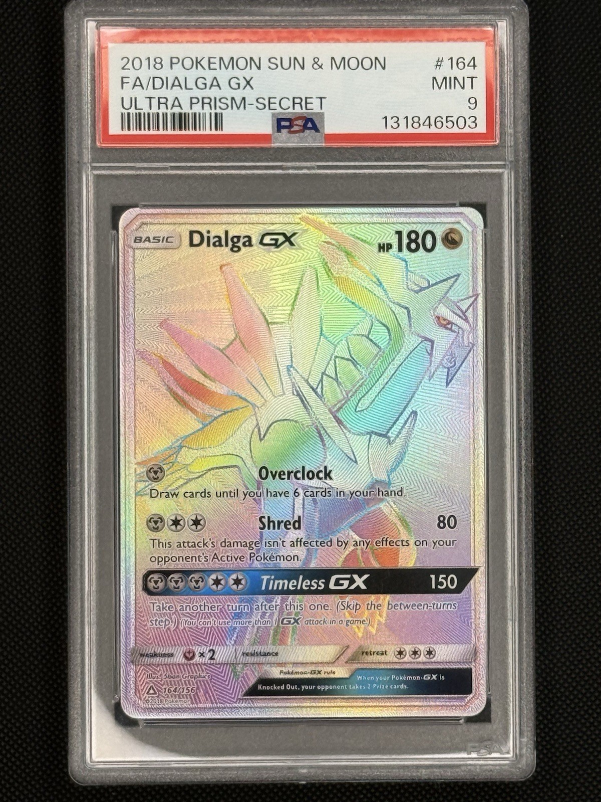 2018 POKEMON SUN MOON ULTRA PRISM FA DIALGA GX #164 SECRET PSA 9