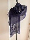 NWT Talbots large 92% Wool 8% Silk Scarf Shawl Hand Embroidered Navy Blue $149+ — photo 8
