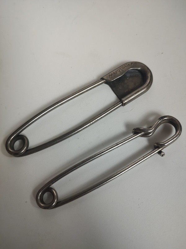 2 Vintage Large Metal Safety Pins - Laundry, Blanket, Kilt, Skirt Pins