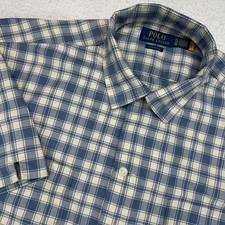 Polo Ralph Lauren Mens XL Short Sleeve Shirt Blue Plaid Pockets Classic Fit EUC