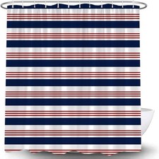 Navy Blue Red White Striped Shower 70"W x 70"L Pack of 1 Red Navy Blue