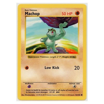 1999 Vintage Pokémon Machop Base Set Shadowless Common #52/102 Lightly Played
