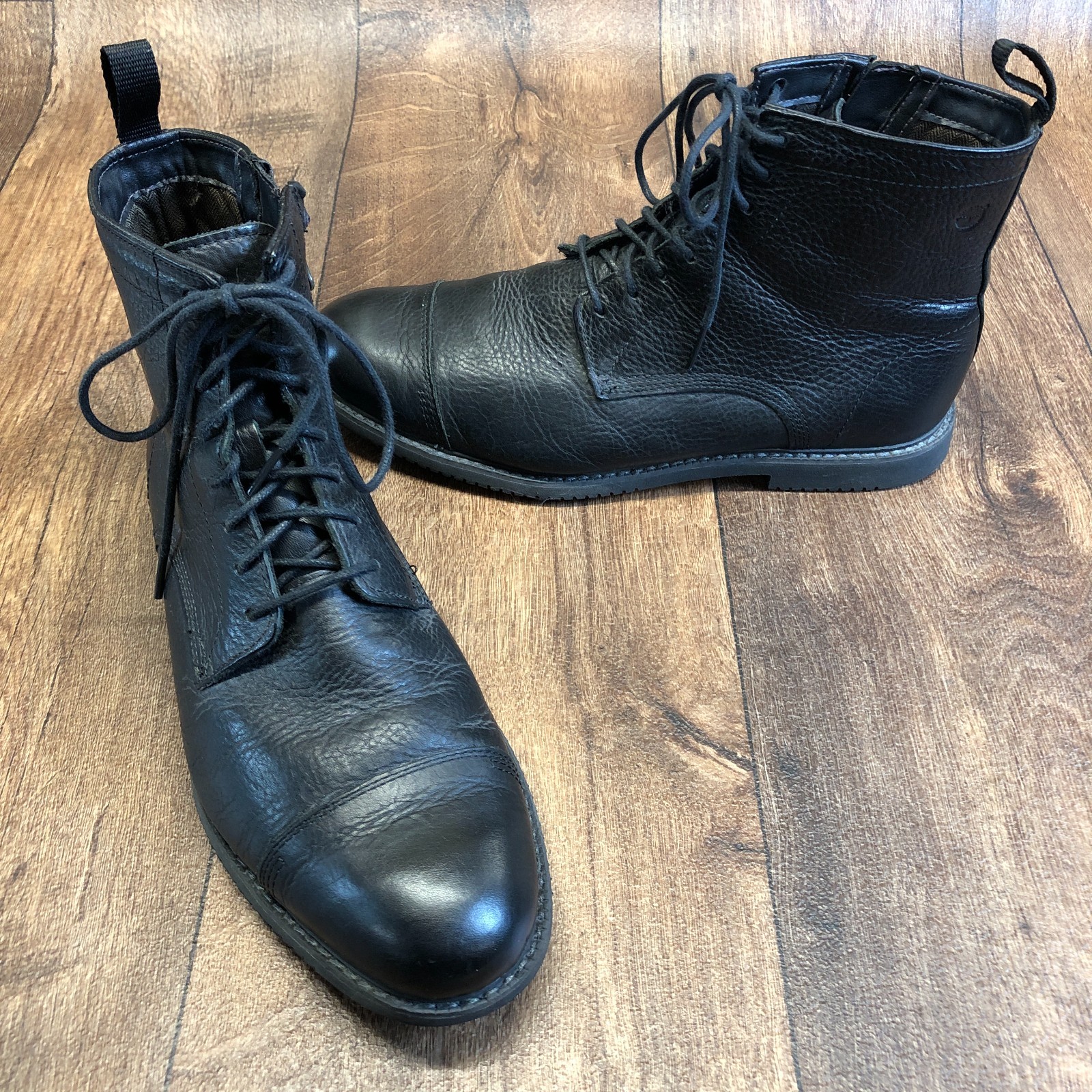 Timberland Men’s Black Leather Cap Toe Lace Up Ankle Boots Side Zip Size 9.5