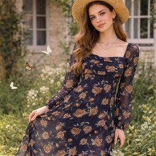 Abercrombie and Fitch Emerson Chiffon Dress Sz M Petite Sheer Romantic Cottage