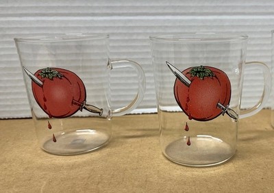 Schott & Gen Mainz Jenaer Jena Glas Glass Handle Cups Artist Tomato & Sword Rare