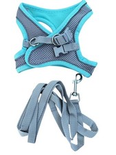 Dog Cat Harness Vest Adjustable Mesh Collar 5 ft Leash Set Medium Pets Grey Teal