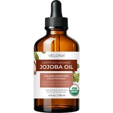 Velona Jojoba Oil USDA Certified Organic 4 Fl Oz Golden Unrefined Cold Pressed