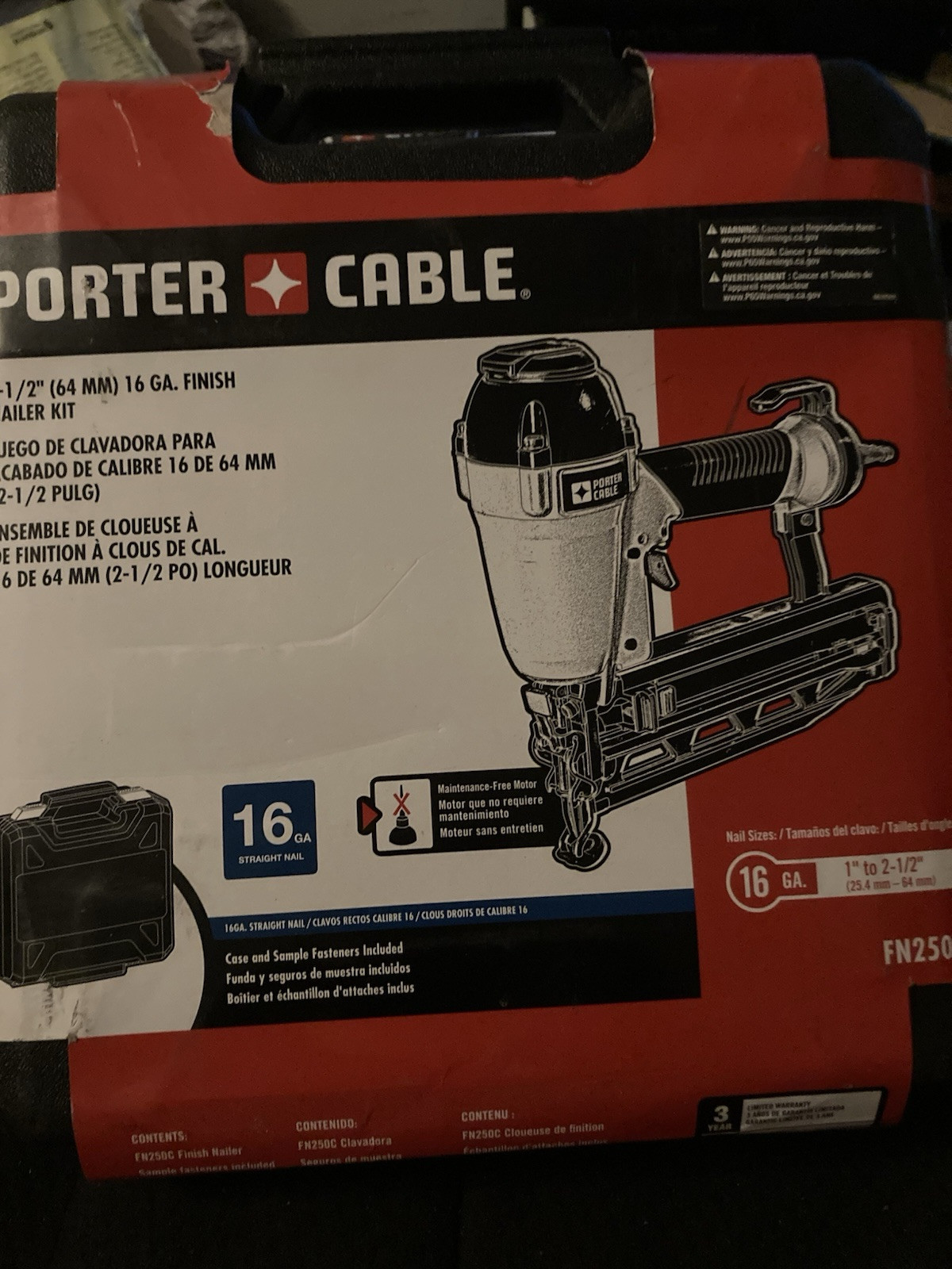 Porter cable FN250C 16GA Straight Finish Nailer Kit