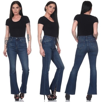 Schlaghose Damen Schlagjeans High Waist Bootcut Jeans Blau Flared Leg Stretch