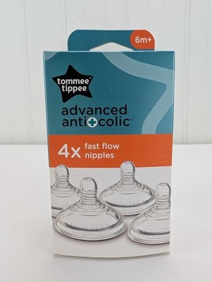 Tommee Tippee Advanced Anti Colic Fast Flow Nipples 4 Pack 6m+ BPA/BPS Free New