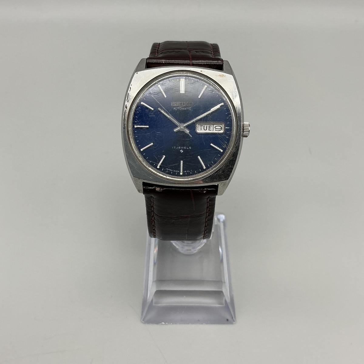 Vintage Seiko Automatic 6309-8089 Mens Watch 35mm Blue Dial Day