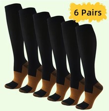 6 Pairs Copper Compression Socks 20-30mmHg Graduated Support Mens Womens L/XL