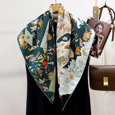 14 Momme Twill Silk Square Bandanna Scarf wave Print Shawl 35'' Neckerchief Wrap