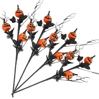 Halloween Decorations, Artificial Pumpkin Black Maple Leaf Floral Stems