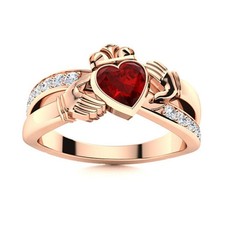Heart Garnet Gemstone Trendy Solitaire Root Chakra Mother Ring 925 Silver