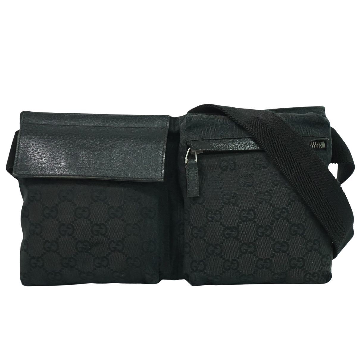 GUCCI GUCC GG Canvas waist Pouch Bag Body Black 28566 273029
