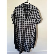 Rag & Bone New York Black White Plaid Shift Dress Short Sleeve High Low Small