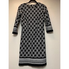 Talbots Sheath Dress Women 6P Black White Excellent Geometric 3/4 Sleeve 12404