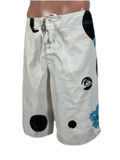 VTG Quiksilver Swim Trunks White Board Short Surfer Y2K Floral Polka Dot Slater