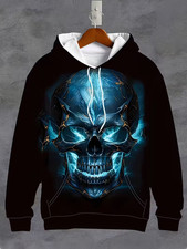 3D Blue Skull All Over Print Hoodie - Adults Youth