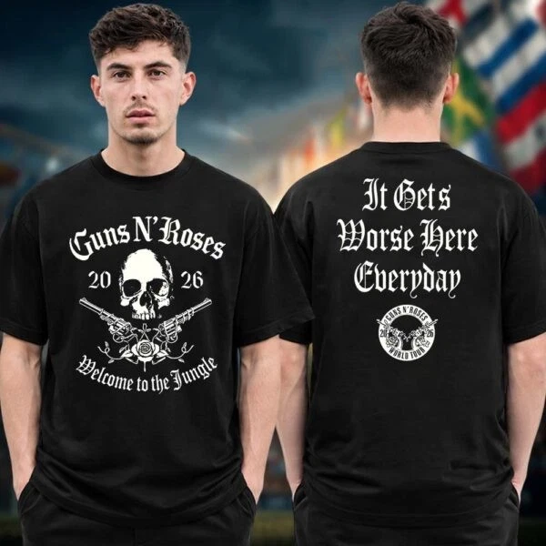 Gun And Roses Merch World Tour 2026 Us Tour Welcome To The Jungle Two T-Shirt