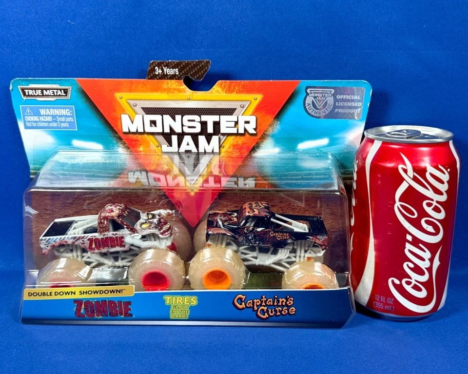 ZOMBIE & CAPTAIN'S CURSE Cars MONSTER JAM Double Down Showdown GLOW DARK TIRES - Image 2 of 4