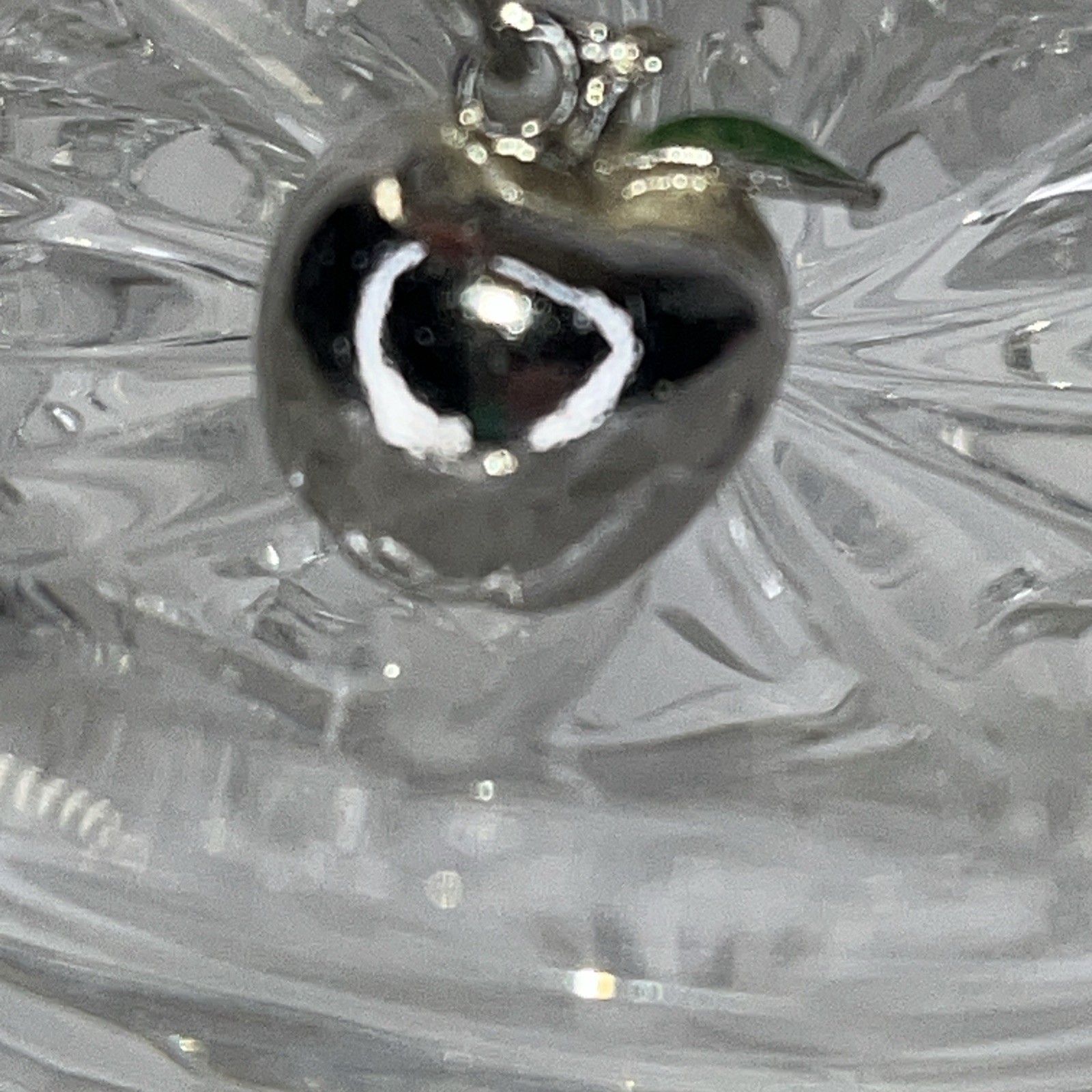 Silvertone Solid Apple Charm Green Enamel Leaf on… - image 2