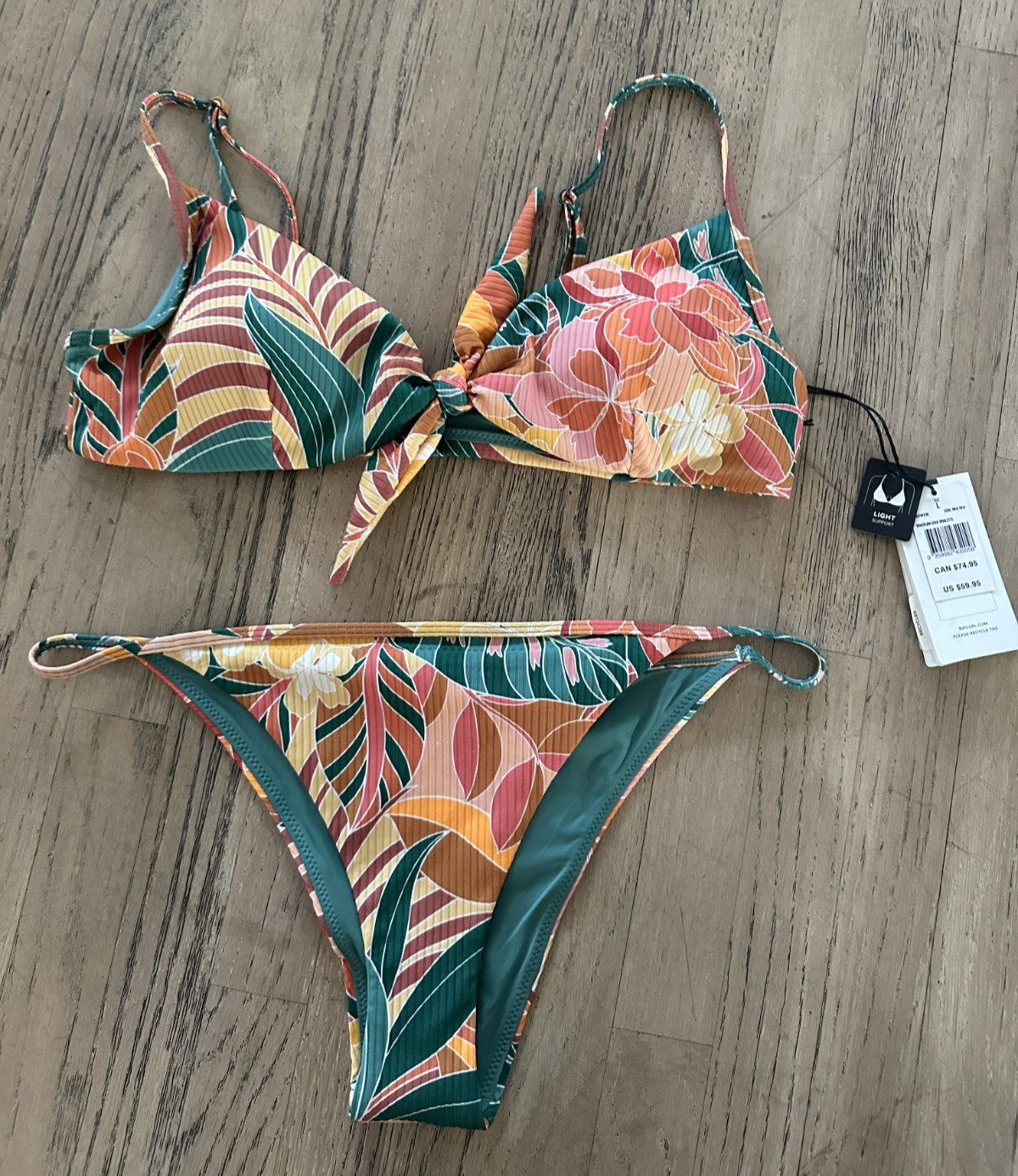 Rip Curl Bikini Set LG Green Orange Tropical Floral Swimsuit Retails $110 NWT