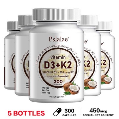 2×Vitamin D3+K2 MK7 10000 IU - Strong Bones, Immune Support - with Coconut Oil