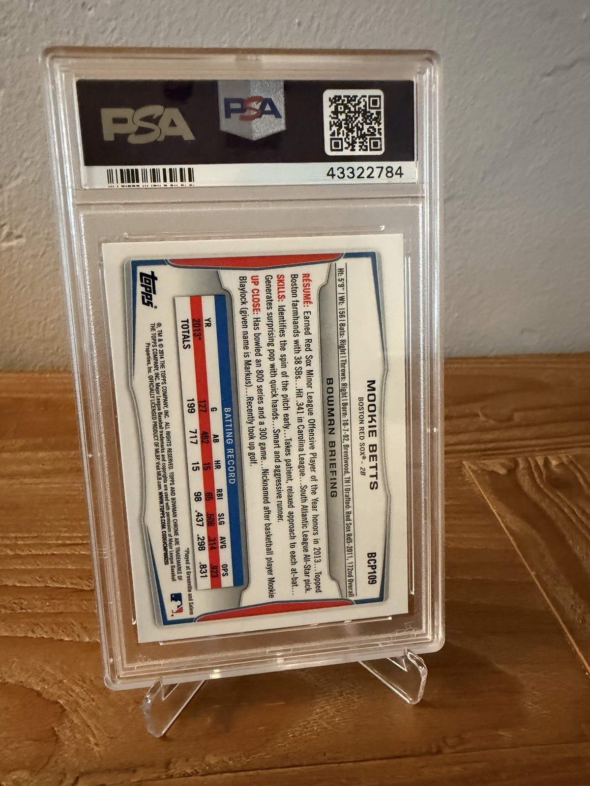 2014 Bowman Chrome Mookie Betts Prospects 1st Bowman PSA 10 view 3