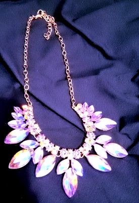 Bridal Statement Bling Lavender Ab Rhinestone Jointed Adjust Necklace    900